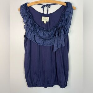 Anthropologie Deletta Navy Blue Ruffle Romantic Sleeveless Tank Top Size S